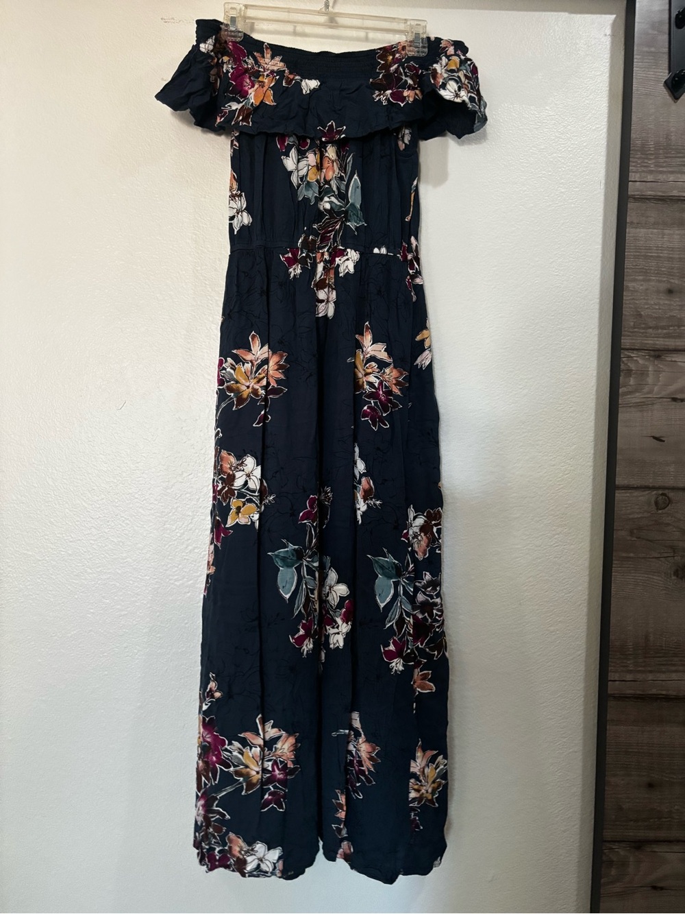 Xhilaration Navy Floral Off-Shoulder Maxi Dress